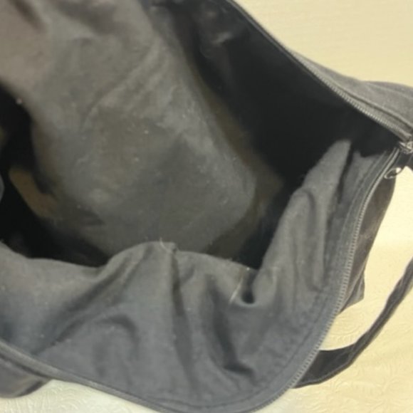 Black Cotton Canvas PEACE Hobo Zip Adjustable Shoulder Bag 16x15" - Picture 6 of 6